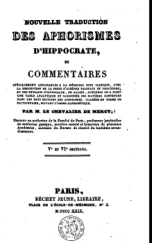 NOUVELLE TRADUCTON DES APHORISMES D' HIPPOCRATE V-VI SECTIONS